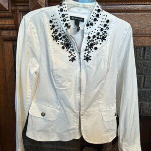 INC white zip-up lightweight cotton jacket rhinestones  sz medium LIKE NEW